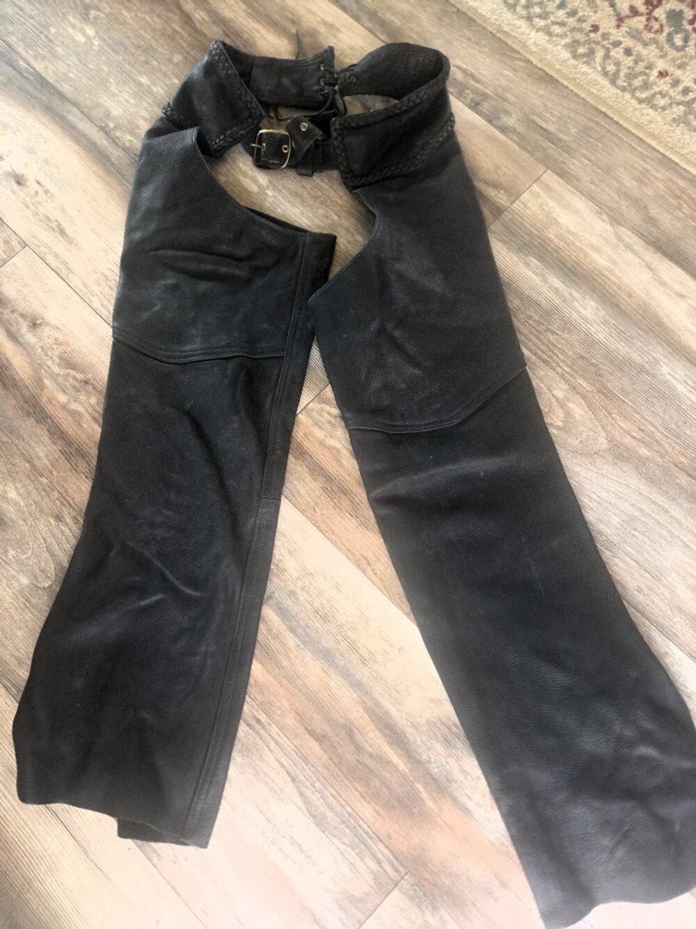 Men’s Black Leather Chaps with Braided Detail